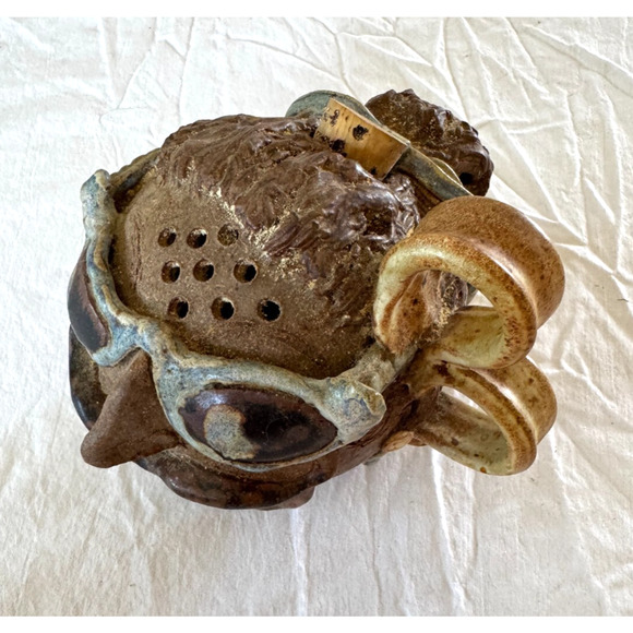 Handmade Pottery Folk Art Ugly Face Jug Big Toothy Smile CHEESE Signed - Picture 2 of 10